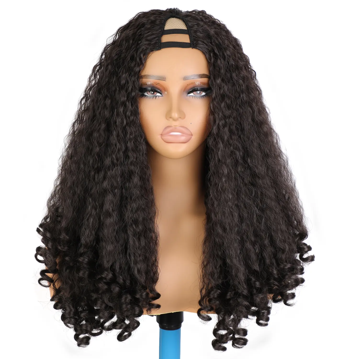 NAYASA 22‘’ Afro Wig V Part Kinky Curly Wigs for Black Women, 180% Density Wear and Go Glueless Wig with Unique Bouncy Curls in the End, Synthetic No Leave out Clip in (Black, 24 Inch)