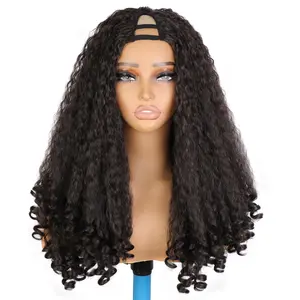 NAYASA 22‘’ Afro Wig V Part Kinky Curly Wigs for Black Women, 180% Density Wear and Go Glueless Wig with Unique Bouncy Curls in the End, Synthetic No Leave out Clip in (Black, 24 Inch)