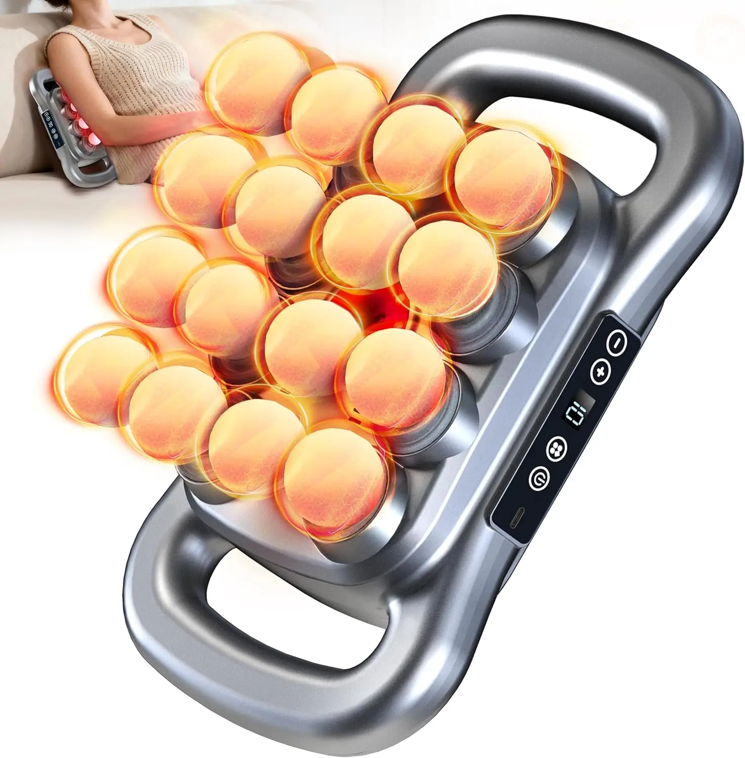 16 head massage gun deep tissue, Percussion Muscle Massager with 16 Heads, 3 Modes & 30 Intensities,Quiet Handheld Massager for Back Neck Shoulder Legs Muscle Pain Relief Relaxation Aid Durable Therapy Adjustable