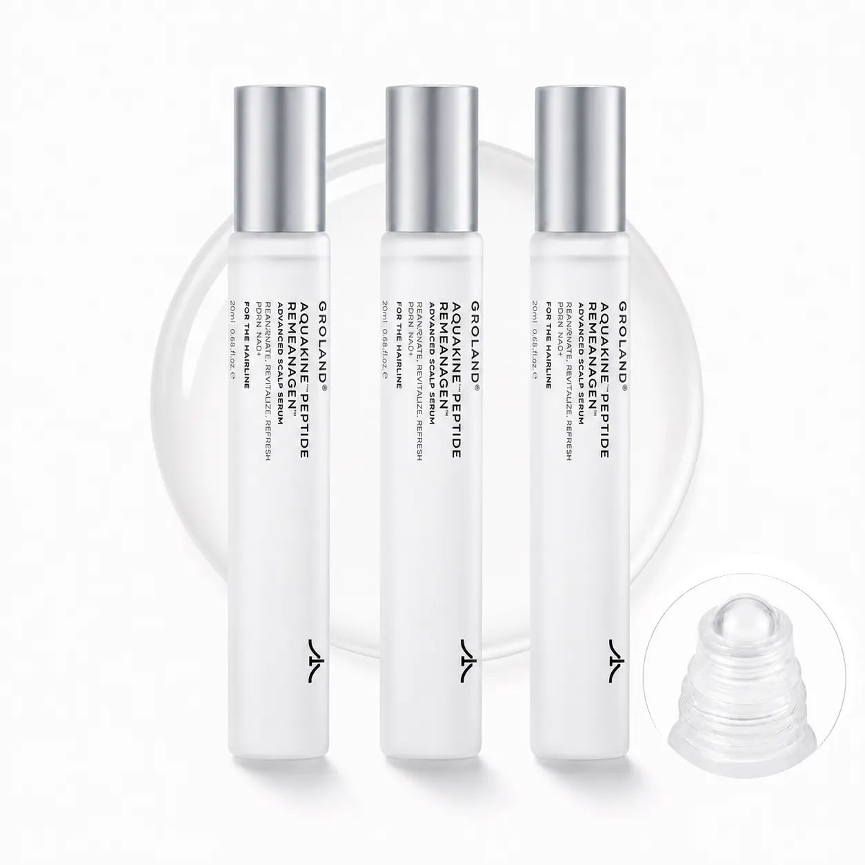 [AI Lab-Developed] GROLAND Thickening Scalp Roll-On Serum with PDRN, NAD+, Peptides, Remeanagen & AquaKine | Lightweight, Non-Greasy Serum for Thicker, Fuller-Looking Hair | Women & Men, 20ml / 0.68 fl oz