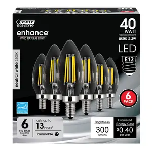 Feit Electric 40 Watt Replacement True White 3500K E12 Base B10 Dimmable LED Light Bulb 6 Pack