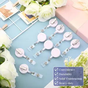 30pcs random retractable badge clip, badge scroll clip with rotating crocodile, office worker student teacher ID card clip (white)