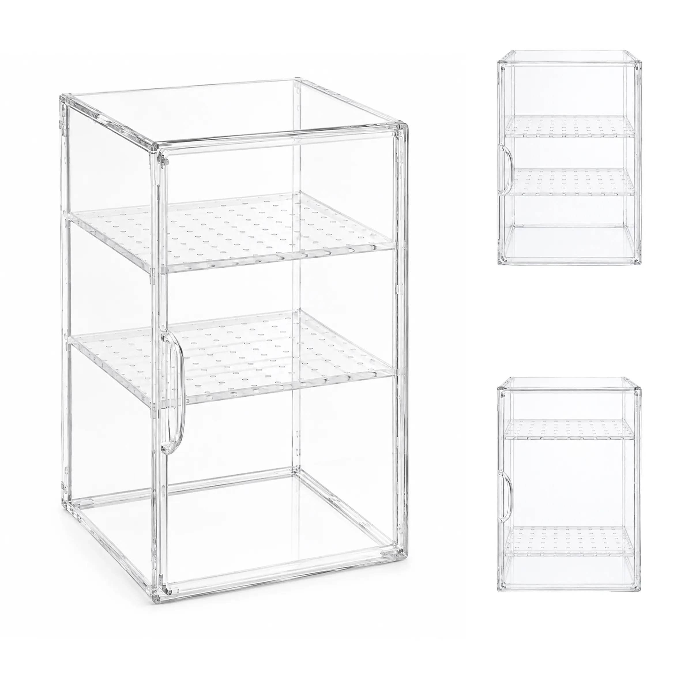 3-Tier Clear Acrylic Storage Cabinet with Magnetic Door, Adjustable Shelves Countertop Organizer for Makeup, Skincare, Dolls, Collectibles, Baby Bottles, Toys & Bathroom Vanity