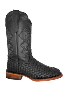 Mens Black Hand Made Boot/ Bota Petatillo Negro