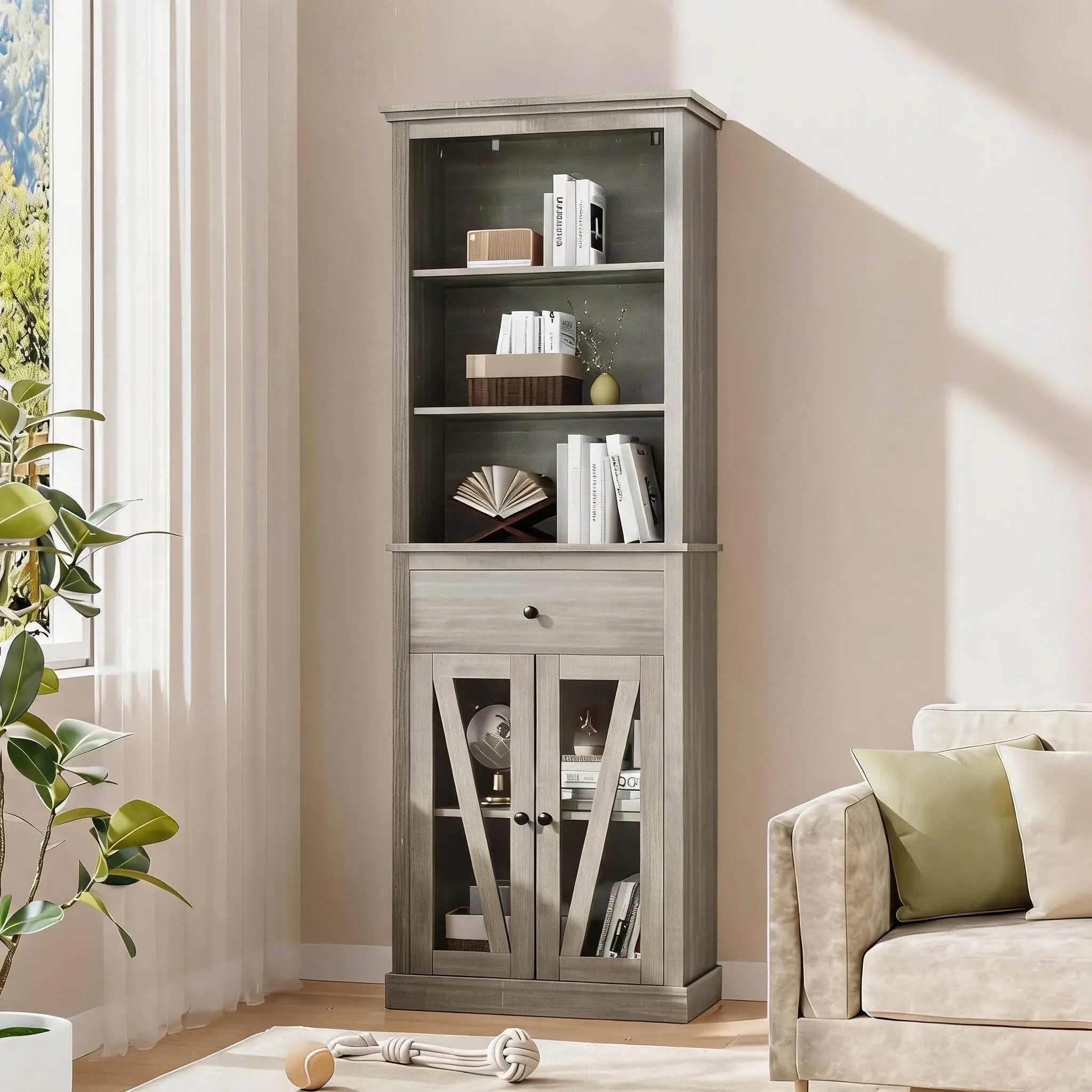 Tall Freestanding Bathroom Storage Cabinet Modern Narrow with Open Shelves Hidden Drawer and Closed Door Cabinet Anti-Toppling Linen Organizer for Small Bathroom Living Room