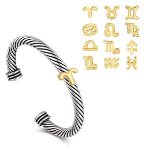 Aprilery ’This Feels Like Me‘ Self-identity Zodiac Sign Bracelet Great Gifts Affordable Constellation Jewelry for Women Personalized Birthday Mother's Day Gift Vintage Style Twisted Cable Stackable Cuff Bangle Adjustable Fashion Accessories