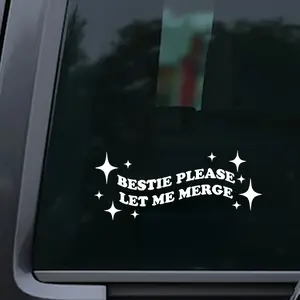 1PC Sweet-Cool BFF-Style “BESTIE PLEASE LET ME MERGE” Car Sticker | For Car Windows, Bodies, Sparkle Star Slogan Decor, Turn Your Ride into Cute Playful Vibe, Bring Eye-Catching Presence to Trips Universal Car Sticker Decal For Cars Automotive Decals