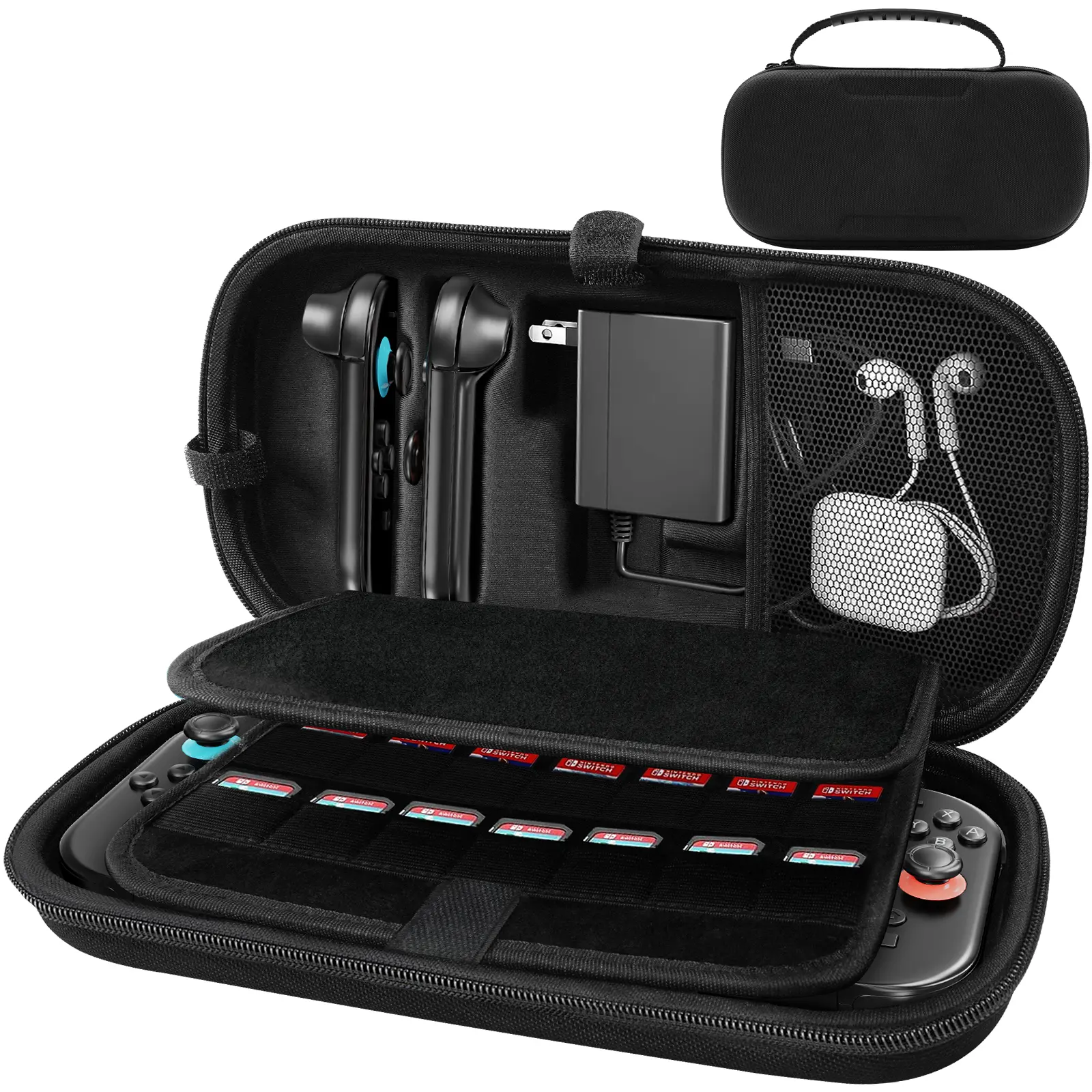 Switch OLED Carrying Case Compatible with Switch 2 & Switch OLED, Portable Switch Travel Carry Case Fit for Joy-Con and Adapter, Hard Shell Protective Switch Pouch Case with 20 Games