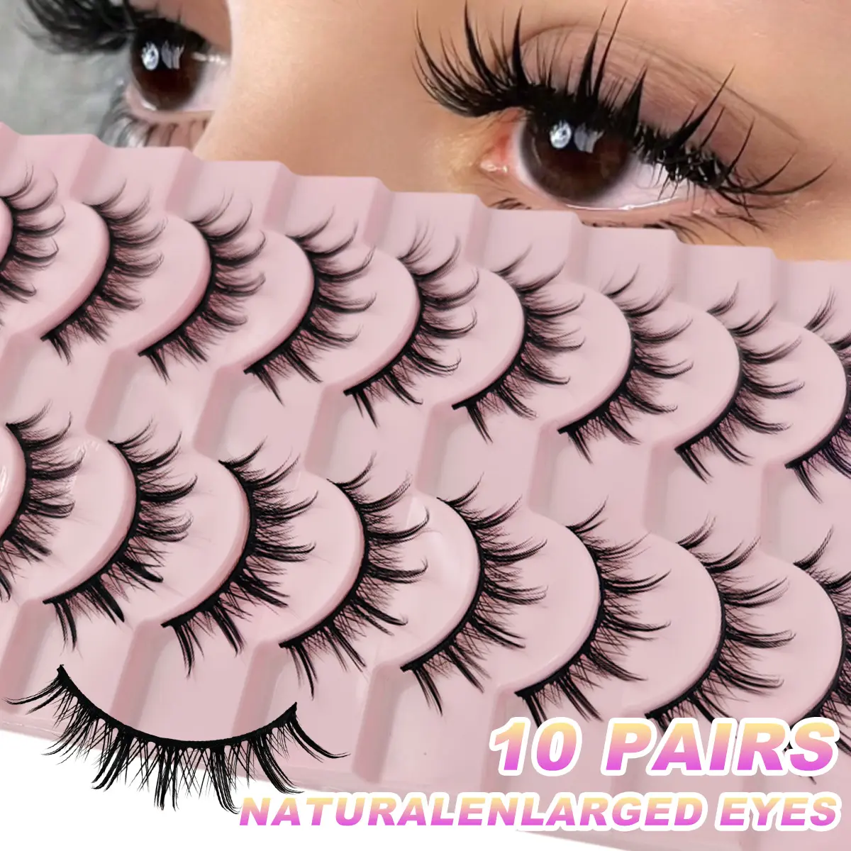 10 Pairs Manga Lashes Natural Look False Eyelashes Anime Lashes Faux Mink Lashes, Voluminous False Eyelashes, Volumized False Eyelashes, Wispy Fluffy Volume Eyelashes Pack Cosplay Fake Eyelashes Cluster Lashes Strip Lashes Makeup