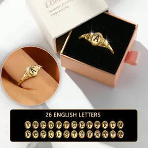 Gold Couple Rings Gift Box with A–Z Letter Engraving – Luxury Matching Rings for Couples, Perfect for Dating, Everyday Wear, Birthday & Valentine’s Gift