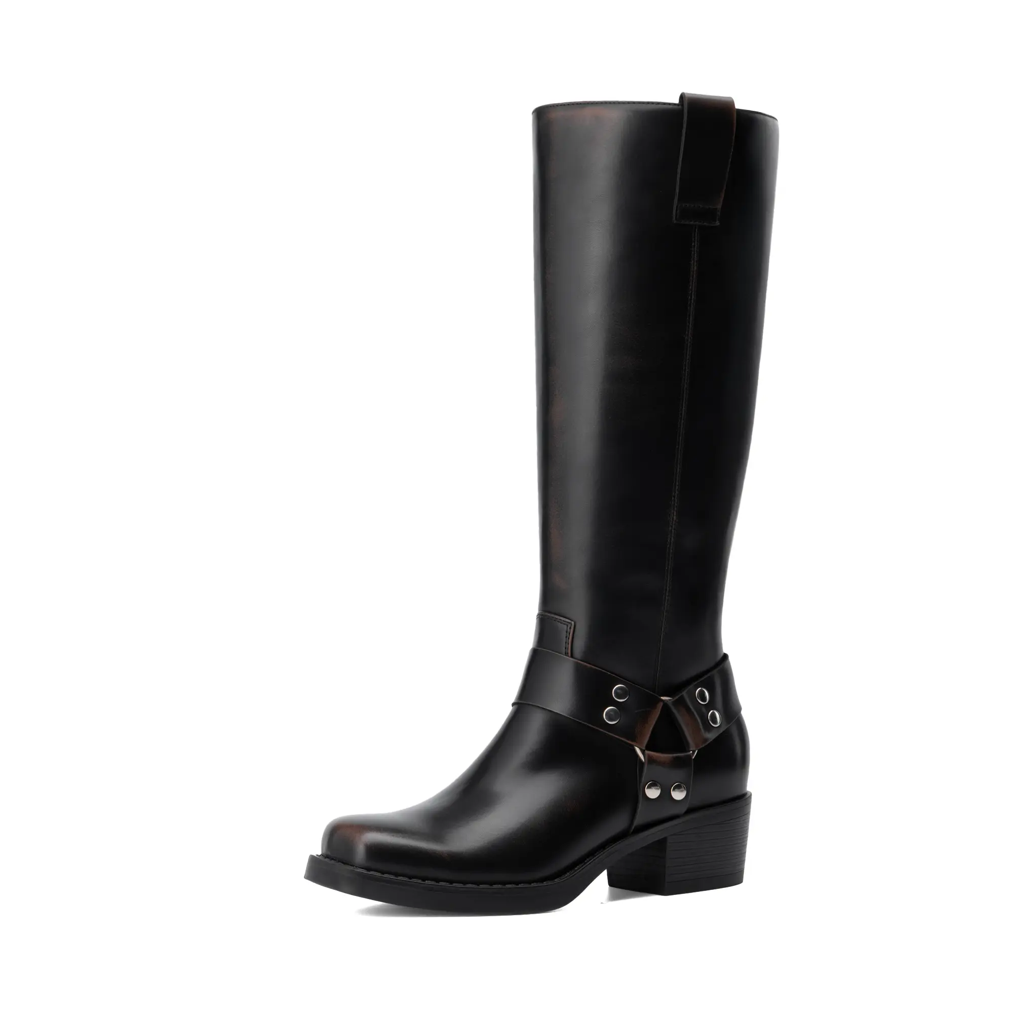 Dream Pairs Women's Moto Boots, Knee-High Faux Leather Pull-On with a Square Toe and 1.8in Block Heel, All-Day Comfort of Walking Shoes, Footwear, Punk, Chunky, Statement Shoes, Comfortable Heels, Sporty Chic, Cowboy Aesthetic, Rock Style, Urban Cowboy, B