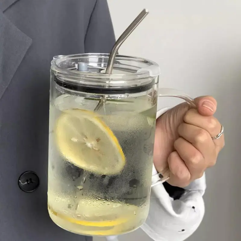 1000ml Large Capacity Glass Water Cup with Straw, Brush & Lid, 1-Count Drinking Tumbler for Home, Outdoor & Travel, Clear Drinkware, Premium Glassware