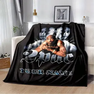 Customizable 2Pac Fleece Blanket with Personalized Name - Cozy Flannel Throw for Music Lovers, Perfect for Home, Office, Bedroom, or Gaming - Warm Winter Blanket for Reading & Knee Support, It is an excellent gift for children, family and friends