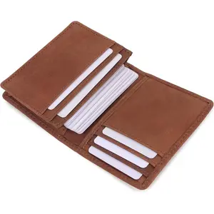 Leather Credit Card Holder For Men and Women,Small RFID Blocking Bifold Wallet (Hunter Tan)