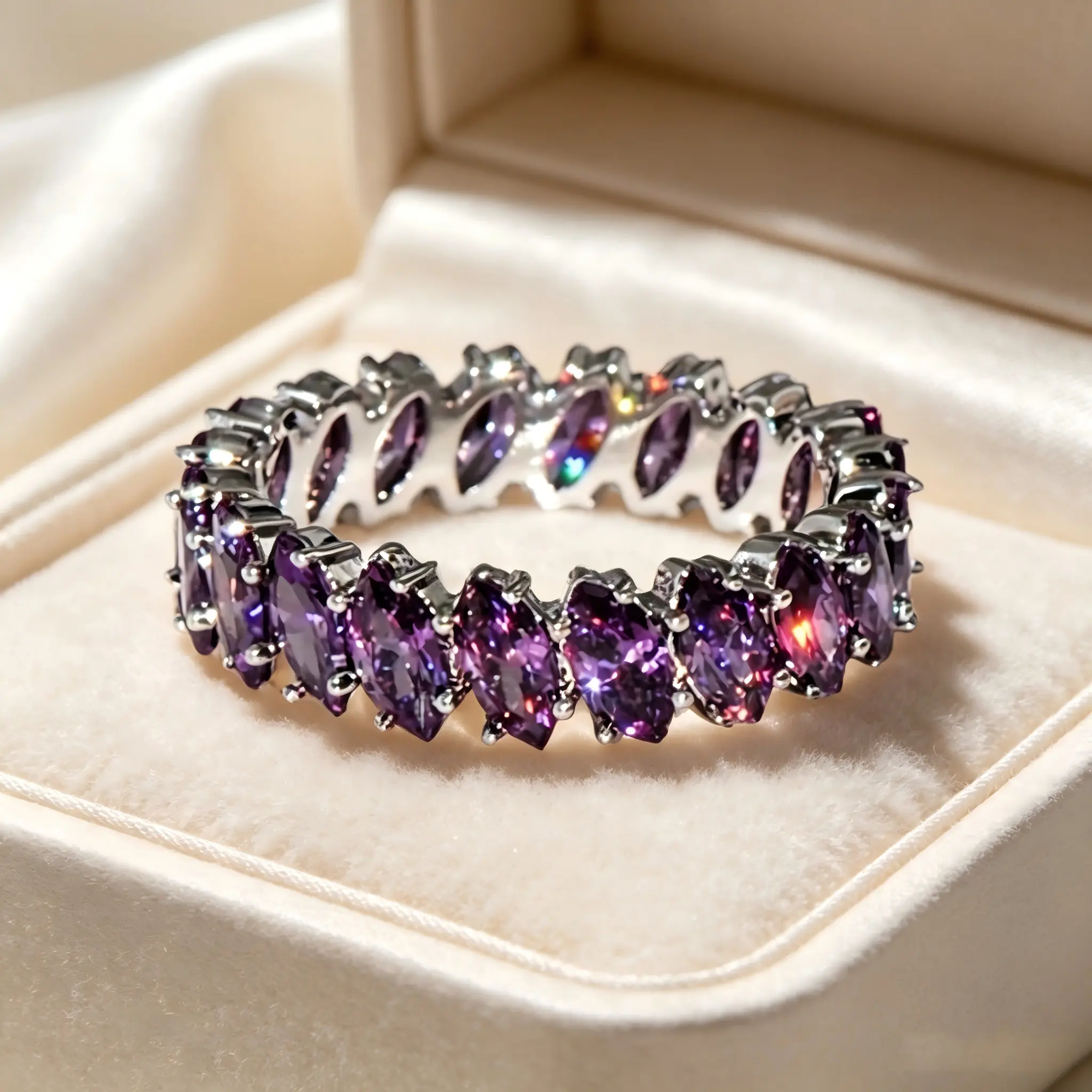 Stylish Marquise Cut Ladies' Amethyst Cubic Zirconia Eternal Ring - Elegant Jewelry Gift for Wedding Brides, Engagements, Anniversaries, Daily Wear & Casual Occasions