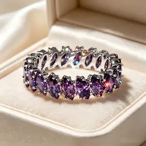 Stylish Marquise Cut Ladies' Amethyst Cubic Zirconia Eternal Ring - Elegant Jewelry Gift for Wedding Brides, Engagements, Anniversaries, Daily Wear & Casual Occasions