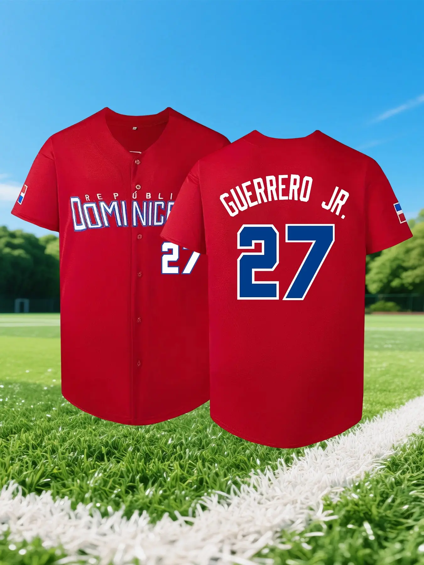 Dominicana #27 Baseball Jersey - Men Women Classic Vintage Embroidery Sportswear, Baseball Shirt, Breathable Athletic Top Short Sleeve Cardigan for Outdoor Sports & Casual Wear (Black/White/Red)