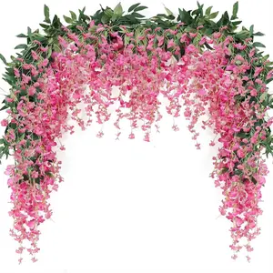 3 Piece 7 Foot Artificial Vine Flower Ring, 12 Stem Fake Ivy Garland, Artificial Hanging Plants, Outdoor Indoor Wedding Wall Bedroom Decor, Durable & Vibrant Decoration