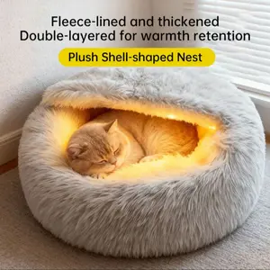 Pet Cave Calming Bed with Roof Design, Secure Fleece Pad, Washable, Suitable for Small Medium Cats and Dogs, Shaped Beds