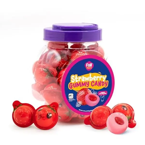 Funtasty Strawberry Gummy Balls - 19 Ounce Jar (30 Count) - Jam Filled Candy - Party Favors