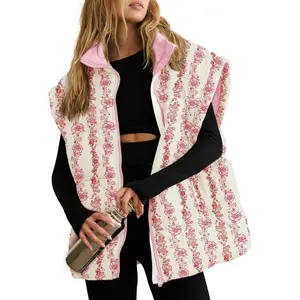 Imily Bela Womens Floral Oversized Puffer Vest Cap Sleeve Winter Warm Puffy Quilted Jackets Coat