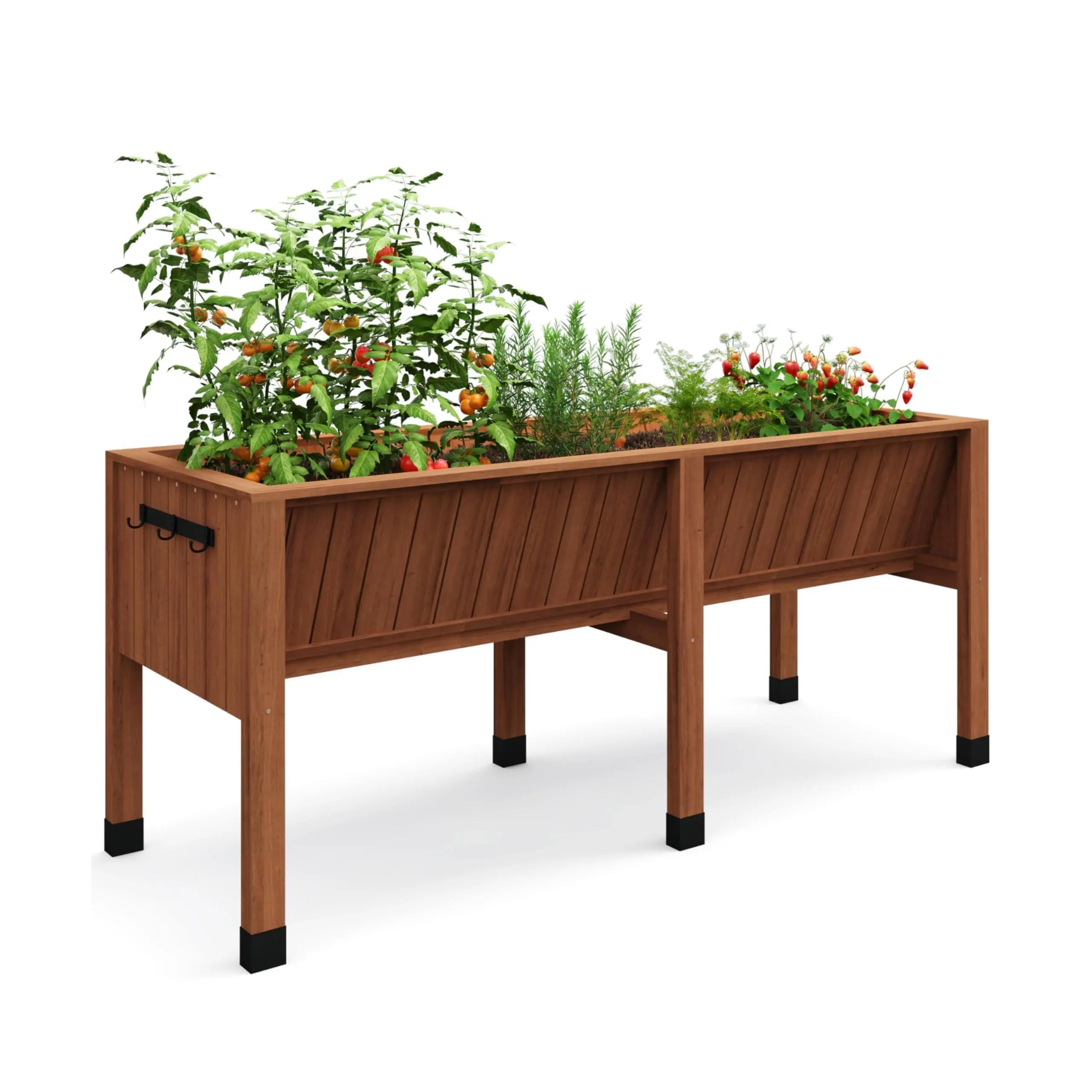 Solid Cedar Raised Planter Bed (72x26x31 in) with Hooks, 13.7 in Planting Depth, 300 LBS Capacity, Ergonomic Height, Included Non-Woven Liner, Rectangular