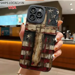 Retro American Flag Cross Phone Case, Stylish and Durable Shockproof TPU Case for iPhone 17 Pro Max Phone Case 17 Air 16E 16 Pro Max 15 Pro Max 15 Plus 14 Plus 13 12 11 X XS XS Max XR SE Mini Phone Cases Series