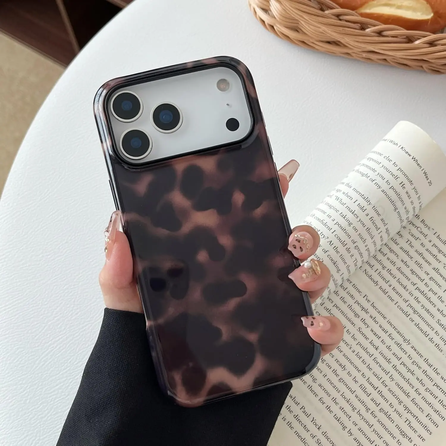 Women's Chic Protective Cellphone Casing - PC + TPU Hard Smartphone Shell, Shockproof, Tortoise Shell & Amber Brown Leopard Design, Camera Protection for iPhone 12, iPhone 16 Plus Smartphone Accessory