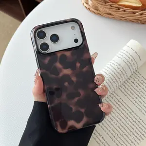 Tortoise Shell Phone Case for Women Girl Shockproof TPU and Hard PC Protective Cover for iphone 12 - Amber Brown Leopard