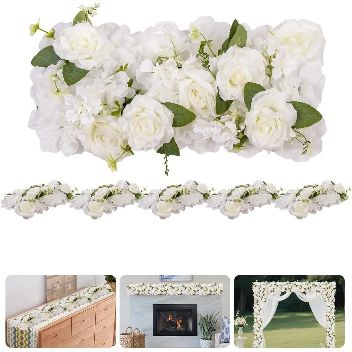 Garvee 6-Pack Decorative Artificial Rose Flower Garland Set, Realistic Silk Vines for Wedding Arch, Table & Indoor Wall Decoration