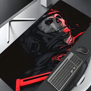 Cool Cyberpunk Skull Gun Battle Large Gaming Mouse Pad,Aesthetic Desktop Drotection Pad,Washable Rubber Pad Non-Slip Lock Edge Multi-Size Mouse Pad Suitable For Home Office,Good Gift for Family and friends