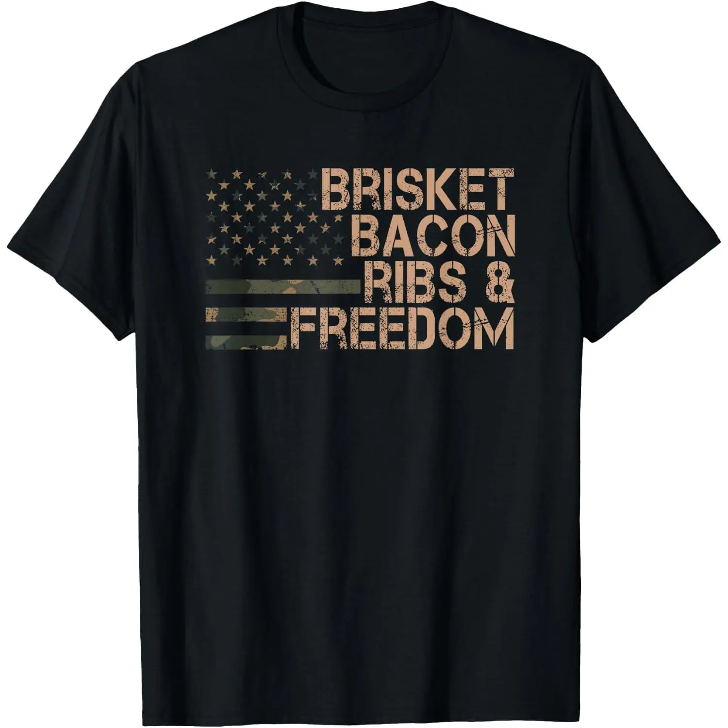 100% Cotton  Unisex Brisket Bacon Ribs & Freedom Grill BBQ Funny Meat Smoking T-Shirt