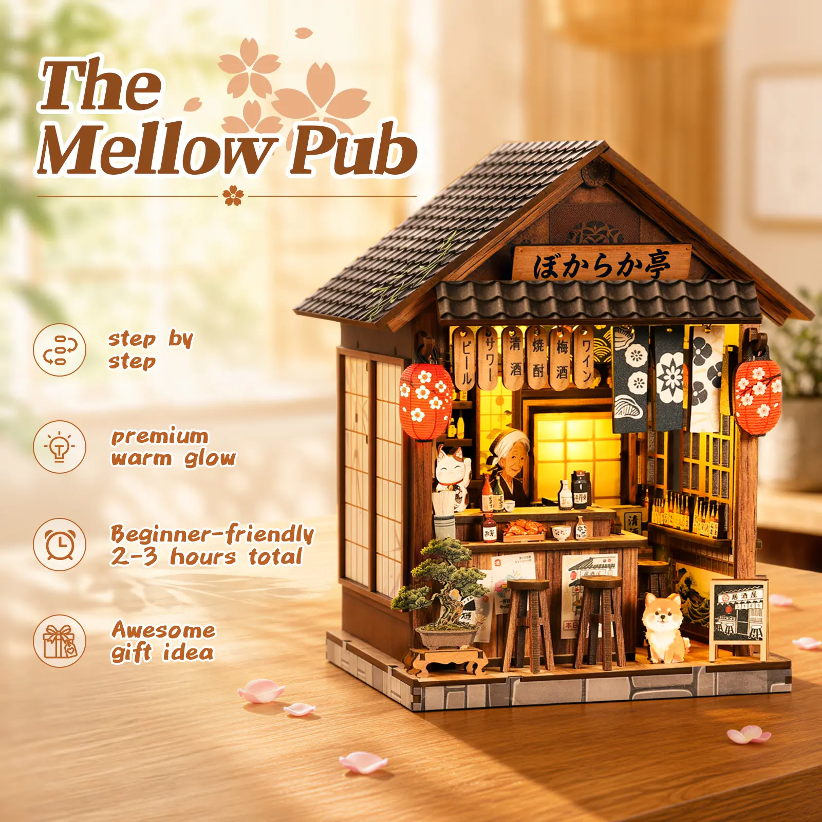 NOANTA Japanese Izakaya Book Nook Kit , Relaxing DIY 3D Puzzle  House , DIY Wooden  House with LED Light, 3D Puzzle    model    Kit for Adults ,  Birthday Gift ,  Hand-Assemble Real Wood Slats , Bookshelf Desk Decor house kit couple magic  world.creative