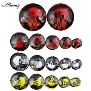 Alisouy New 1Pc Jellyfish Sea Animal Glass Ear Reamer Plug Gauges Earring Piercing Expander Flesh Tunnel Stretcher Body Jewelry