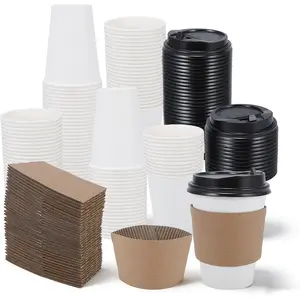 Coffee Cups, 50 Pack 12 oz Disposable Coffee Cups with  and Sleeves, Leak-proof & Sturdy Thick Paper, To Go Hot Paper Coffee Cups with  for Office Travel, Coffee Bar Accessories