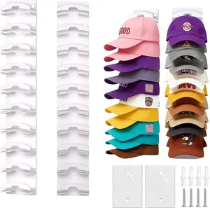 Hat Organizer for Baseball Caps Hold Up to 40 Hats, 2 Pack Hat Rack for Wall, Strong Adhesive Hat Storage Display Holder(White-2 Pack)