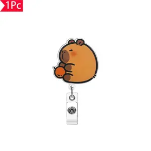 1PC Adorable Cartoon Capybara Holding a Little Spider Retractable Keyring Funny Badge Reel Cute Animal-Style ID Badge Holder Personalized ID Card Clip, Perfect for Gifts