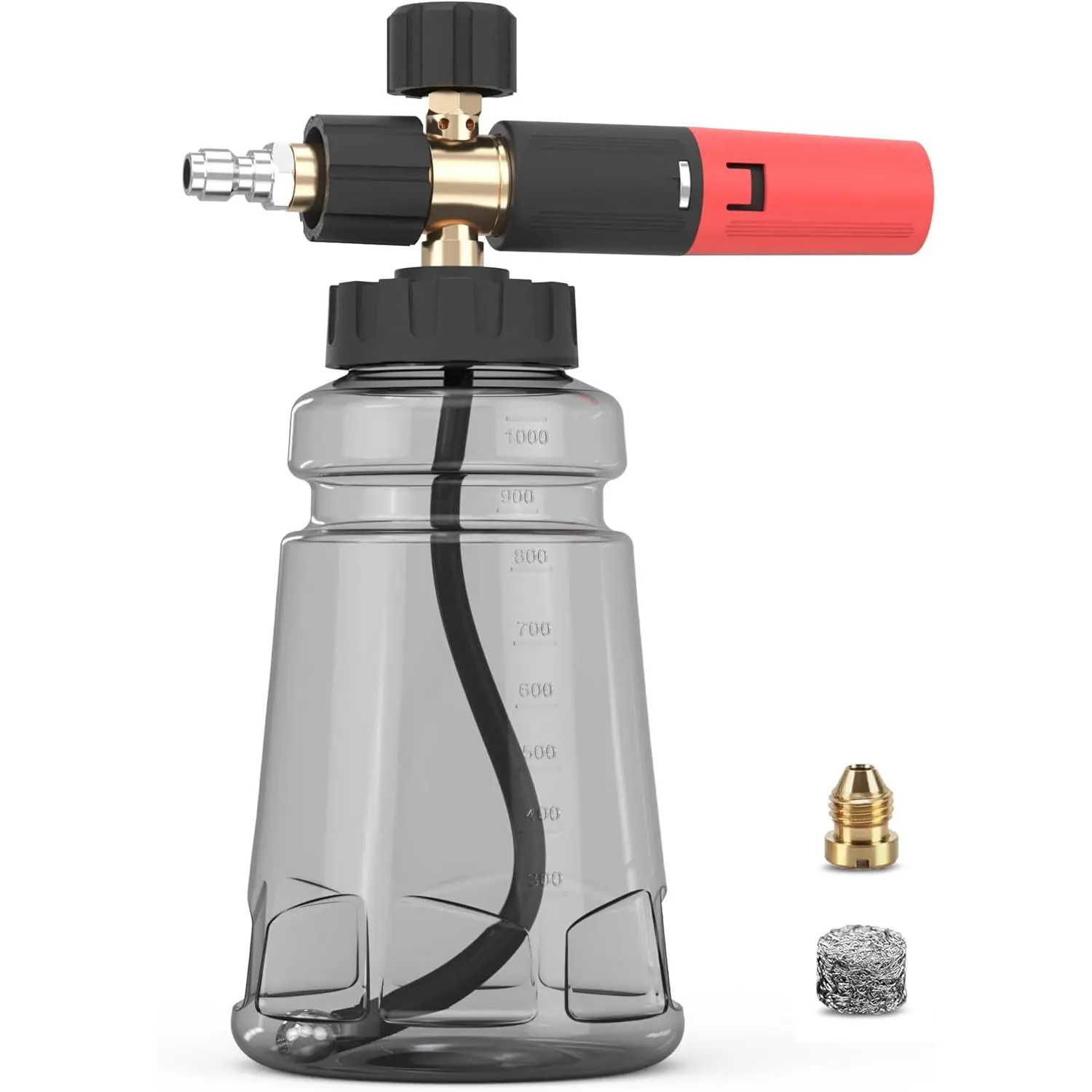 Dude, this foam cannon makes car wash day so much better. Wide mouth (no mess), 1/4" quick connect, adjustable foam, plus a spare 1.1mm nozzle. Grey. You need this！ high pressure car wash gun irrigation supply