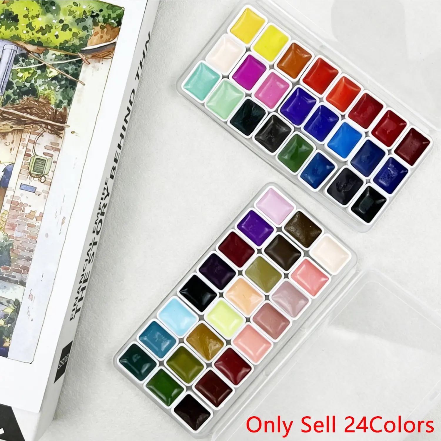 24 Colors High Saturation Solid Watercolor Paints, All-in-One Palette Set for Professional Calligraphy Art Painting Nail Art Making and Daily Creative DIY Craft