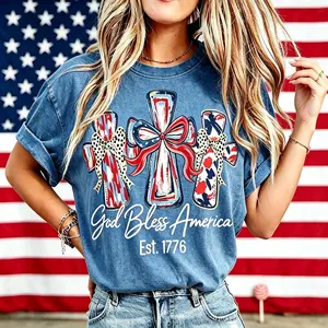 God Bless America Women Washed T-shirt Vintage 250 Years America Anniversary USA 250th Birthday Gift Shirt Memorial Independence Day 4th of July Men Women Cotton Tee Shirt