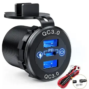 Nilight Blue LED PD Type C Dual QC 3.0 USB Socket Charger