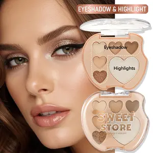 Six-Color Heart Eye Shadow Palette with Highlighter, Natural Radiant Look, Essential for Daily Commute Makeup, Clear and Bright Finish