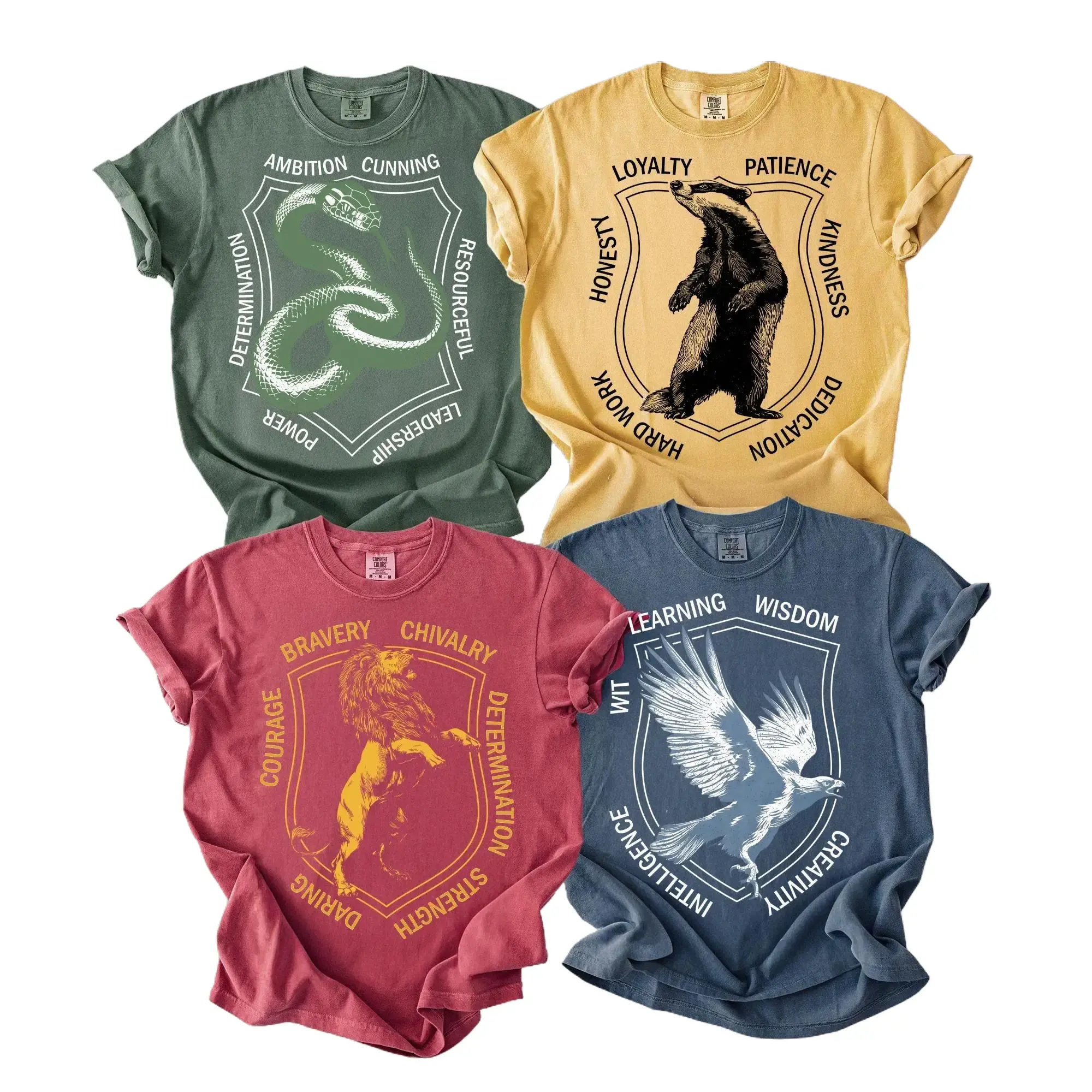 Wizard School Houses T-Shirt Set, Magical Fantasy Apparel, Magic School Tee, Group Matching Shirt, Fall Shirt
