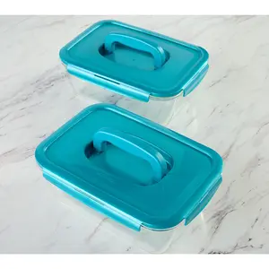 LocknLock Set of 2 Deep Glass Rectangle Baker w/ Handle Lids LocknLock Set of 2 Deep Glass Rectangle Baker w/ Handle Lids