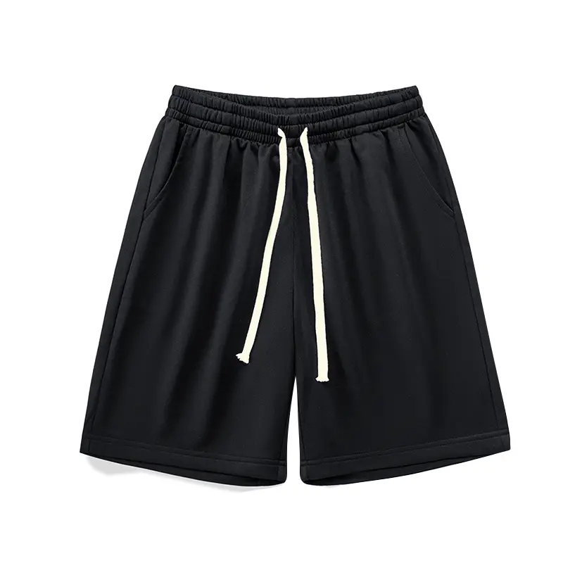 Men’s solid-color drawstring loose straight-leg shorts—versatile basic knit athletic shorts; suitable for everyday wear, outdoor activities, day trips, beach vacations, and summer menswear. bottoms