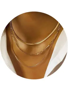 Trendy 3 Pcs Golden Layered Necklaces Copper Chain Necklaces for Women Men Dainty Link Chain Chokers Necklaces Thin Chunky Cuban Figaro Paperclip Snake Chain Necklace Set