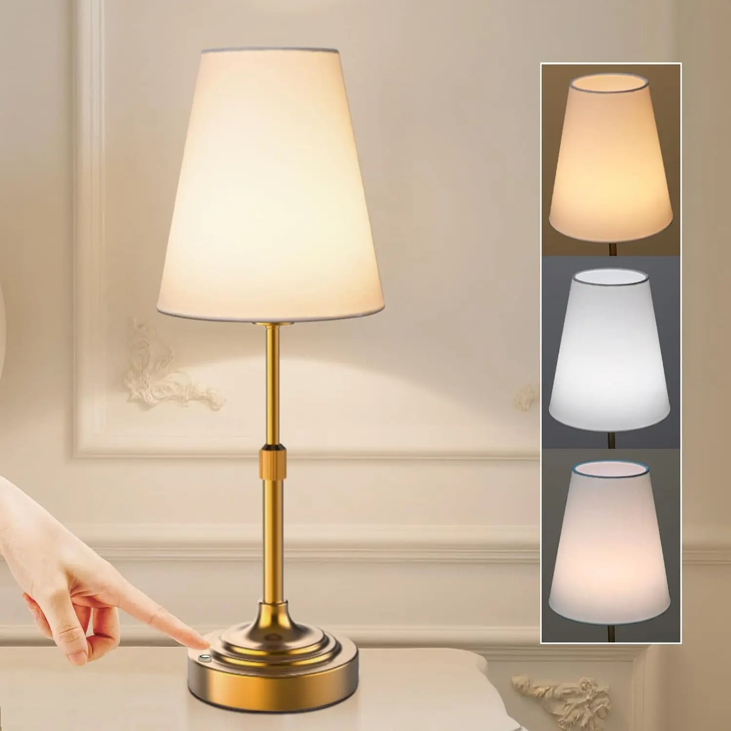 Gold Minimalist Portable Cordless LED Table Lamp - Built-in Rechargeable Battery Powered Light, 2700-6000k Dimming Lighting, Touch Control, Type-C Charging, Scalable Ambient Home Decoration Lamp for Bedroom, Patio