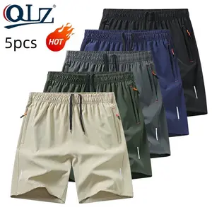 5-Pack, Men's Solid Color Zipper Pocket Shorts - Summer Casual Comfortable Breathable Three-Quarter Pants, Men's Everyday Bottoms, Tropical Beige, 5-Pack SpringStatements Clothes Clothes Menswear Plain Summervibes