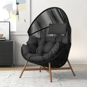 GRAND PATIO HOLAND Outdoor & Indoor Modern Black Wicker Egg Chair With Cushion folding chair