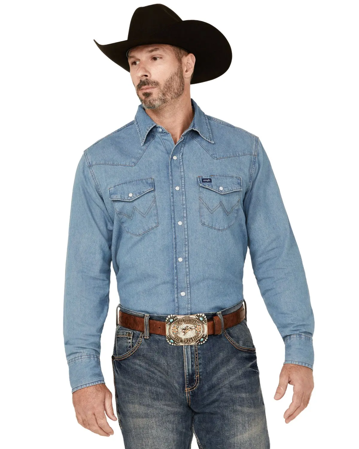 Wrangler Men's Men'S Stonewash Denim Long Sleeve Work Shirt - 70127Sw